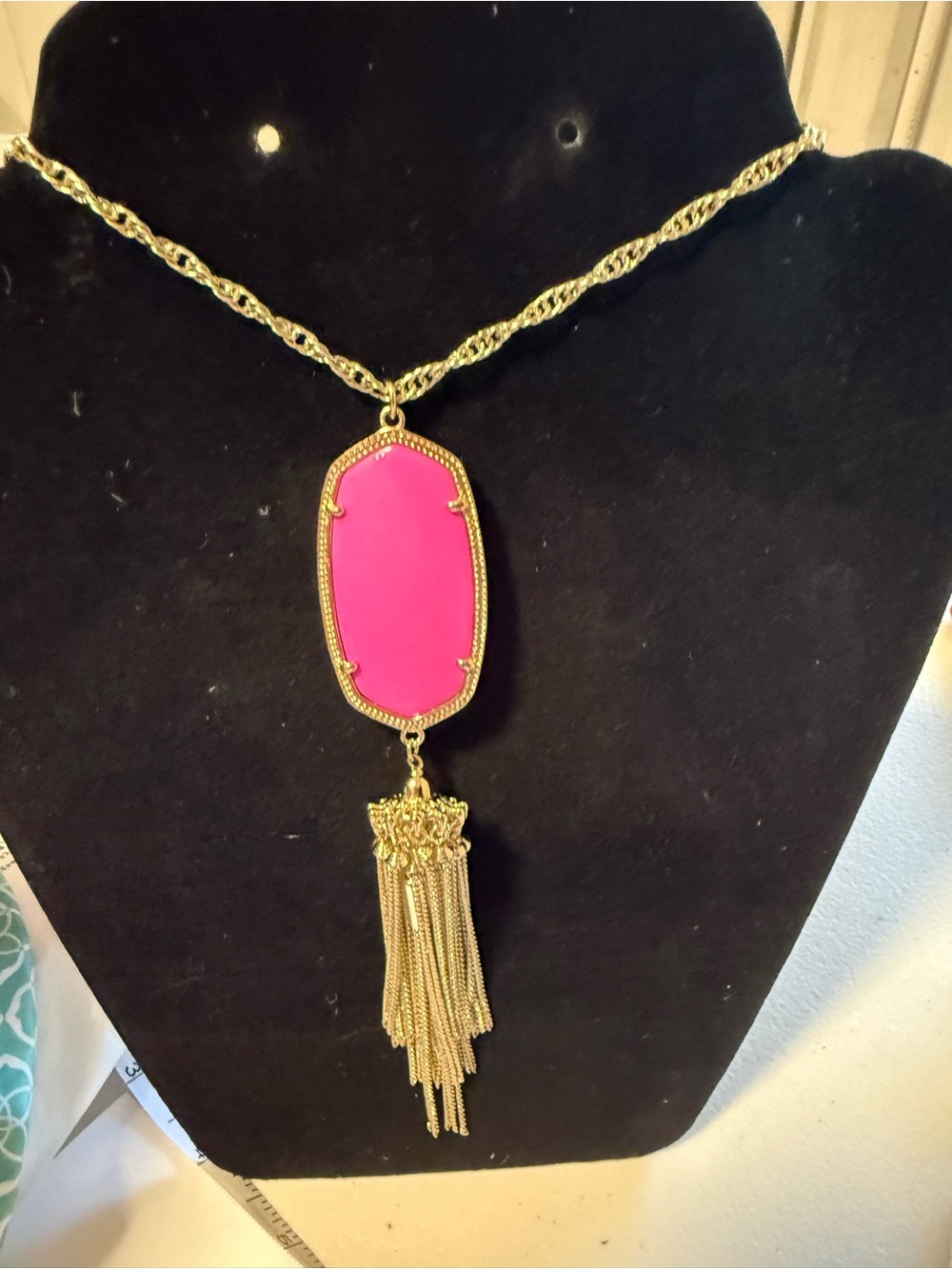 Kendra Scott Gold-Tone Rayne Necklace with Bright Pink Stone and Tassel